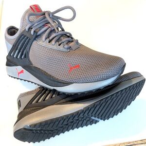 Puma Gray and Red Mesh Sneakers
